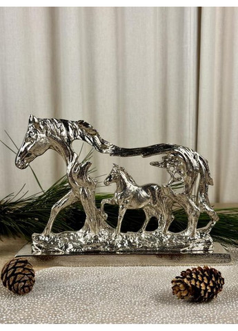 Фігурка алюмінієва Кінь з лошатом срібло 20х4,9х28,5 см Home Decor (367255227)