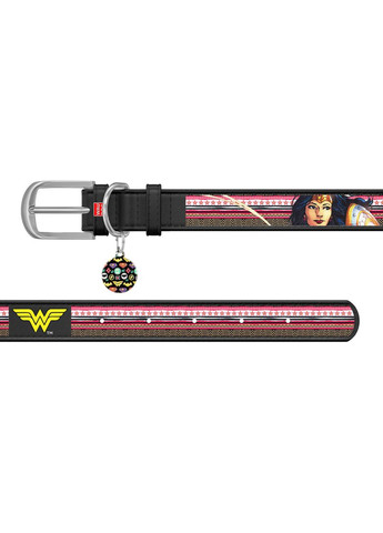 Нашийник для собак шкіряний Design з "Диво-жінка" Ш 20 мм Д 29-38 см Чорний WAUDOG (332879939)