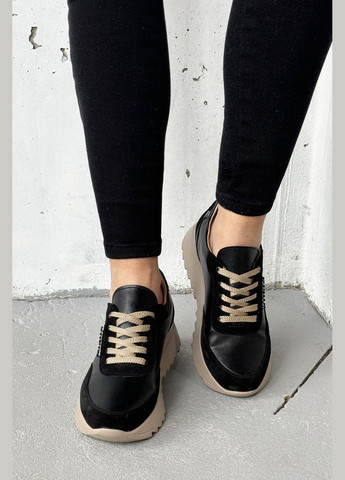 Черные демисезонные стильные и комфортные женские кроссовки из натуральной кожи InFashion Кросівки