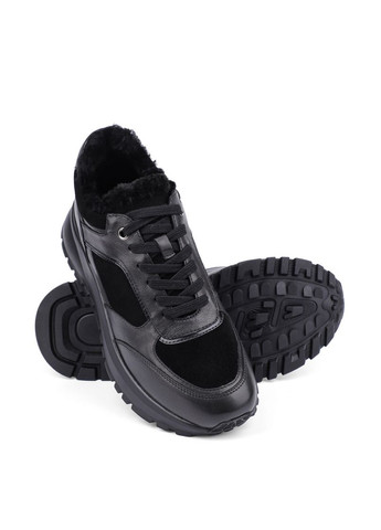 Женские Кроссовки H2379B-3-1M Черная Кожа Attizzare чёрные зима (368527929)