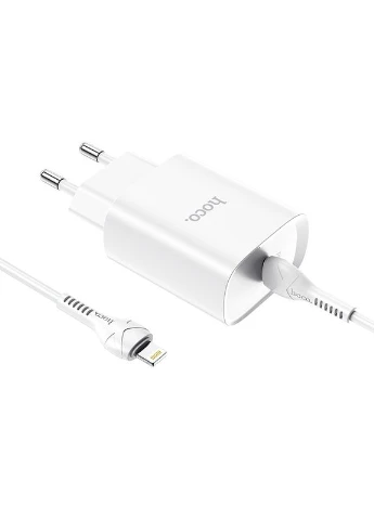 Мережевий зарядний пристрій з швидкою зарядкою + кабель Lightning N14 |Type-C, 20W, 3A, QC/PD| Білий Hoco (337351955)