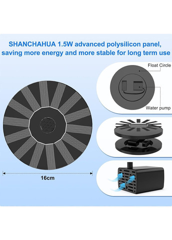 Фонтанчик на сонячній батареї + насадки 17 см чорний Amazon (362045844)