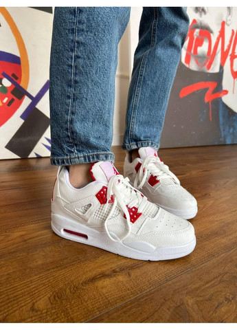 КРОССОВКИ ЖЕНСКИЕ NIKE AIR JORDAN 4 RETRO WHITE RED НАЙК АИР ДЖОРДАН No Brand белые демисезоны (367175739)
