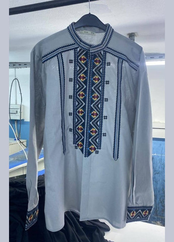 Сіра чоловіча сорочка вишиванка бавовняна з багатою яскравою вишивкою You Best (327223715)