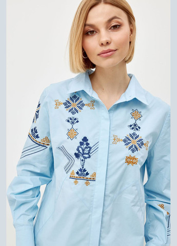 Голубая рубашка женская патриотическая с вышивкой голубая mkrm4073-23 Modna KAZKA