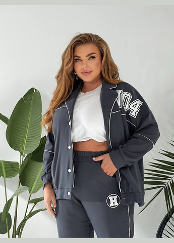 Женский спортивный костюм батал большой размер графит темно серый прогулочный без капюшона на кнопках для полных Bonita Спортивний костюм (322668482)