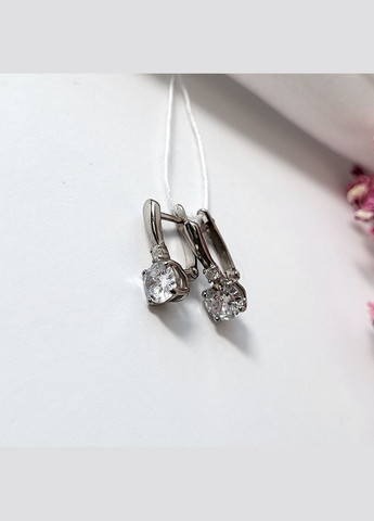 Срібні сережки з Білими каменями срібло 925 проби Родоване 82055 1.55г No Brand (306742729)