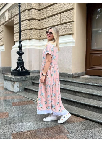 Персиковое стильное платье на пуговицах из натуральной ткани❤️ Luna