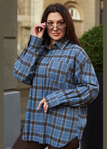 Голубой повседневный, кэжуал рубашка в клетку Jadone Fashion с длинным рукавом