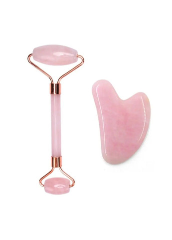 Комплект набор роллер массажер для массажа очищения лица со скребком гуаша натурального розового кварца (476669-Prob) Unbranded (288044369)
