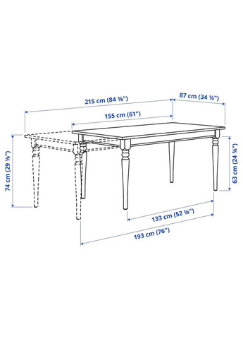 Розкладний стіл ІКЕА INGATORP 155/215х87 см (90222407) IKEA (278406816)