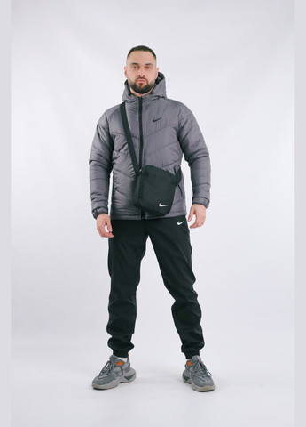 Сіра демісезонна 3 в 1 куртка + штани чорні + барсетка у подарунок No Brand