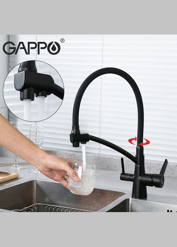 Змішувач для кухні на дві води G439816 з гнучким виливом, чорний GAPPO (275335496)