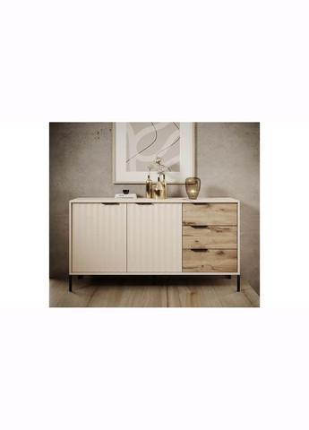 Комод широкий Хюге (Rave) беж/дуб викинг LAGOM (356683807)