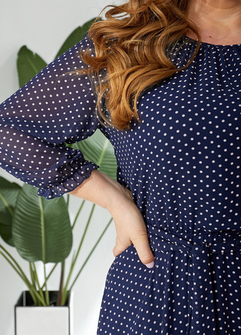 Темно-синя повсякденний, кежуал шифонова сукня з довгими рукавами кльош, дзвін No Brand з квітковим принтом