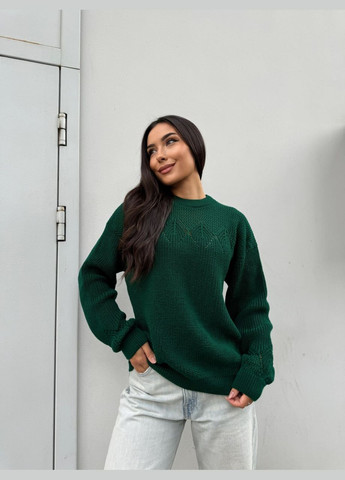 Смарагдовий демісезонний класичний жіночий светр смарагдового кольору 30184 No Brand