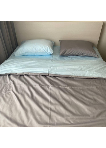 Постільна білизна Сірий + Голубий, сатин PREMIUM Двухспальний розмір, наволочки 70/70 No Brand (364218790)