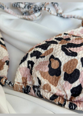 Бежевый женский раздельный жатый купальник со стрингами leopard luxe леопардовый No Brand