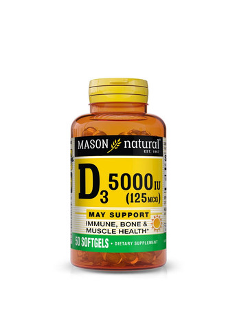 Витамины и минералы Vitamin D3 5000 IU, 50 капсул Mason Natural (293477499)