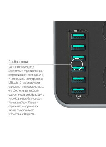 Сетевой фильтр 3 розетки/6 USB black (CWCHЕ36B) Colorway (316690969)