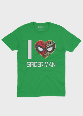 Зеленая демисезонная футболка для мальчика с принтом супергероя - человек-паук (ts001-1-keg-006-014-091-b) Modno