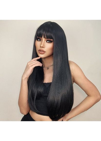 Перука чорна з чубчиком довга пряма термоперука No Brand (355802361)