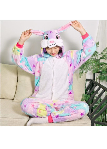 Кигуруми костюм пижама женский махровый застегивается на кнопках с капюшоном ушами (478512-Prob) Радужный заяц размер L Unbranded (305843429)