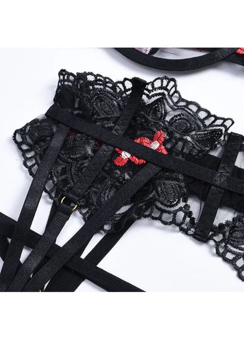 Черный демисезонный кружевной комплект нижнего белья с поясом черного цвета. женское нижнее белье прозрачное из мягкого кружева. China