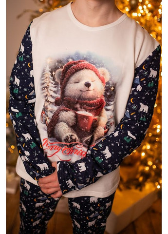 Піжама чоловіча "Family look" (кофта та штани) з новорічним принтом "Ведмедик" HC (h001-8625-4) Носи своє (370296482)