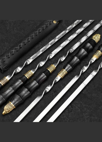 Набір дорожній шашличний "Бор" у шкіряному кейсі 6 шт | Нержавіюча сталь Handmade LC-036 (347291584)