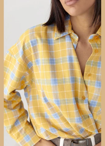 Бавовняна жіноча сорочка в клітку - жовтий Lurex (330988682)