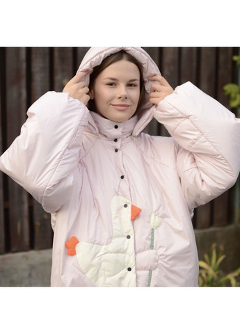 Пудровая демисезонная куртка «уточка» пудра со съемными бантами и пристегивающимся капюшоном HOCHUSOBITAKE