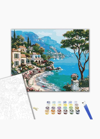 Пейзажі картина за номерами 40*50 Італійська набережна, розпис за цифрами природа, гори, море BS51971 Brushme (308988236)