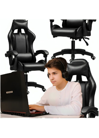 Ігрове офісне регульоване крісло з екошкіри з анатомічною формою підлокітниками знімними подушками (481281-Prob) Чорне Unbranded (359701915)