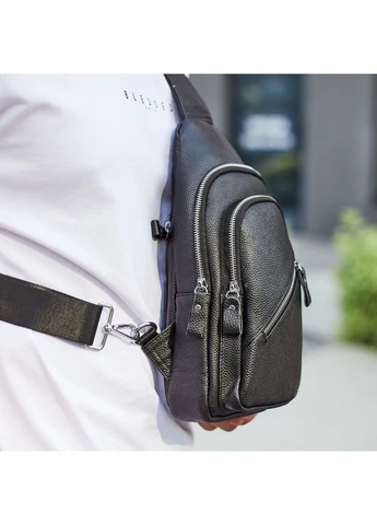 Чоловічий слінг сумка через плече шкіряна чорна 33737 Tiding Bag (336551941)