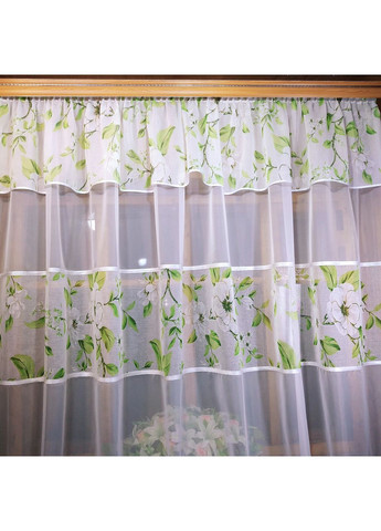 Кухонна фіранка готова коротка Софія біла яблуневий цвіт білий No Brand (372133880)
