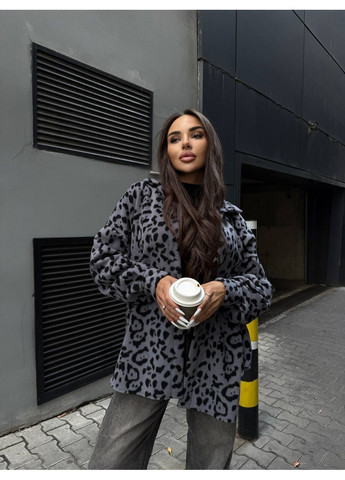 Серая рубашка леопардовый No Brand с длинным рукавом