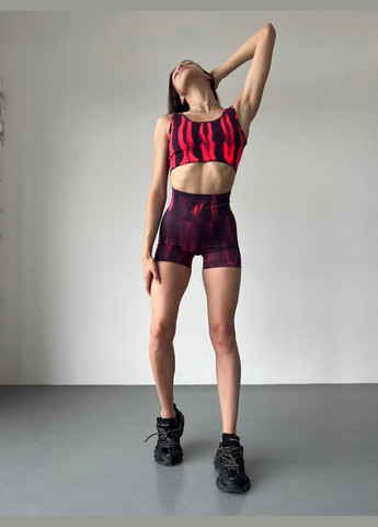 Спортивний костюм «північне сяйво» (топ та шорти) червоний з чорним, розмір S Trends (330756966)