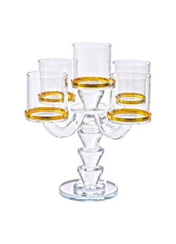 Канделябр на 5 свічок 19×19×23 см підсвічник скляний декоративний із золотою окантовкою HP-4-36 Yiwu (369142756)