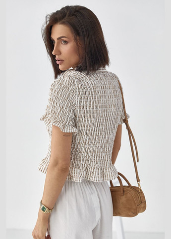 Кофейная полосатая блуза с эффектом жатки Lurex