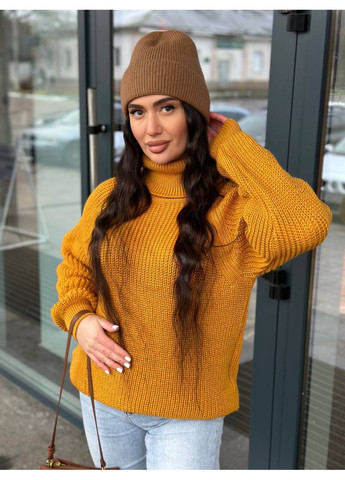 Жовтий зимовий жіночий однотонний светр із горловиною жовтого кольору 36208 No Brand