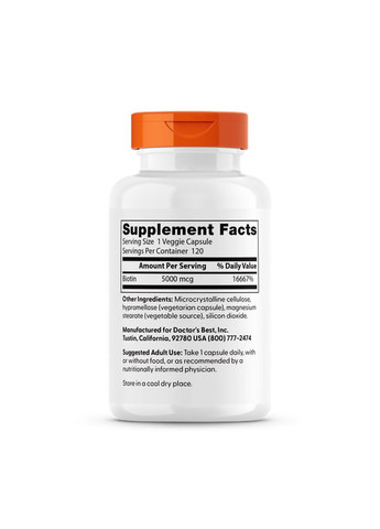 Біотин Doctorʼs Best Biotin 5000 мкг 120 капс Doctor's Best (371922619)