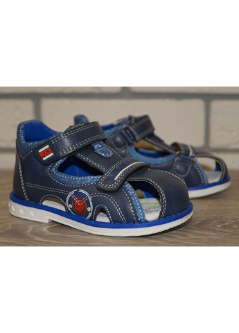 Темно-синие повседневные сандалии для мальчика с закрытым носком и задником темно-синие Kimboo на липучке
