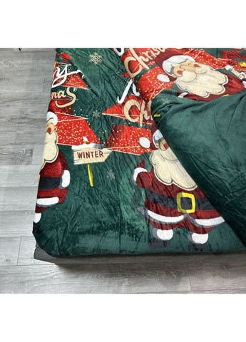 Роскошь и уют: Новогоднее постельное белье велюр евро размер зеленого цвета с рисунком. Простынь на резинке. No Brand (370278932)