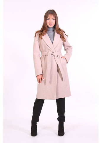 Бежеве демісезонне Пальто жіноча 009 меланж костюмна тканина бежевий Актуаль