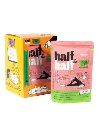 Набор паучей HalfHalf для котят индейка/желе 5+1 Half&Half (392248442)