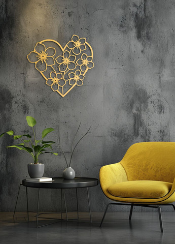 Дерев'яна картина на стіну в спальню, декоративне панно з дерева "Квіткове серце", стиль лофт 20х23 см Woodyard (292113066)