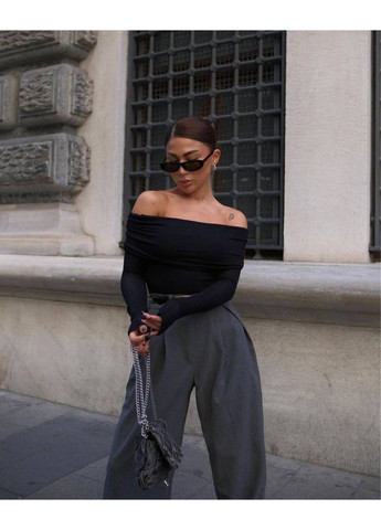 Топ з підворотом і відкритими плечима | Щільний мікродайвінг | Заміри в описі DK/DL Мода без кордонів (361314399)