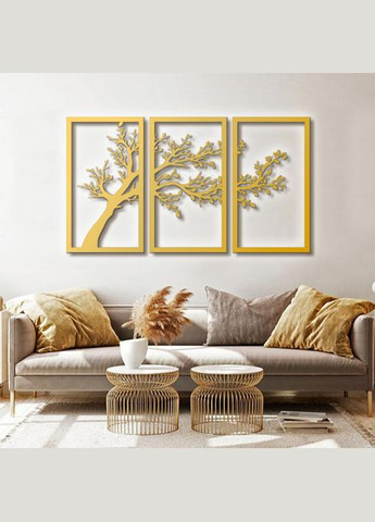 Панно 3D декоративне з об'ємом 15 мм для стін, Весняне дерево золоте Декоинт (278290256)
