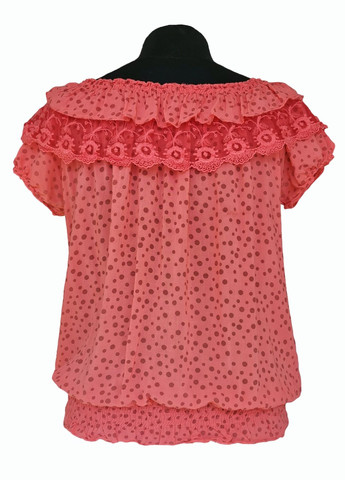 Коралова літня блузка жіноча літня віскозна з коротким рукавом та мереживом коралл No Brand